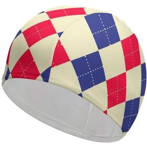 Blauw Rood Argyle-Patroon Comfortabele Zwemmende GLB-Vrouwen en Mannen Klassieke zwemmende Hoed voor Lang en Kort Haar