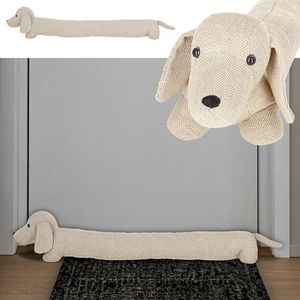 Tochtstopper, hond, 85 x 20 x 10 cm, beige, polyester, tochtrol voor ramen en deuren (1 x tochtstopper, beige)