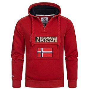 Geographical Norway Gymclass Heren - Heren Kangoeroezak Hoodie - Heren Logo Sweatshirt Sweater Jas met kap - Sweatshirt Hoody Lange Mouw - Hoodie Sport Regulier, Rood, 3XL