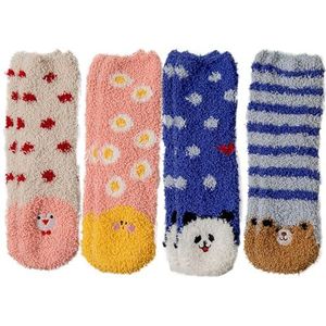 yeeplant Schattige pluizige dieren meisjes crew sokken 4 paar zachte winter slippers cartoon sokken pluizig slapen voor, Meerkleurig, Eén Maat