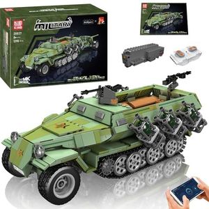 Mould King 20027 Militaire Duitse Half-Track Gepantserd Voertuig, WW2 Militaire Bouwstenen Speelgoed met 1298 PCS, Leger Truck Model Gift voor Jongens, Kinderen van 8 + of Volwassenen