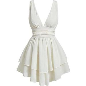 jurken voor dames Solide jurk met laag zoom en ruches (Color : Beige, Size : X-Small)