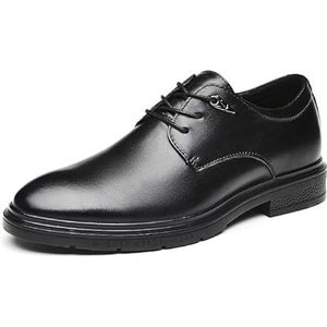 Oxford schoenen for heren Veters Effen kleur Ronde neus Leer Hoogteverhogend 2,3 inch Derby schoenen Lage bovenkant Antislip Antislip rubberen zool (Color : Black, Size : 39 EU)