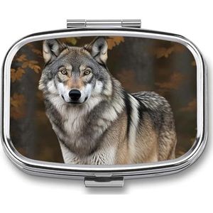 Wild Wild Gray Wolf Pil Doos Leuke Vierkante Pil Case Draagbare Geneeskunde Tablet Vitamine Houder Organizer voor Purse Pocket
