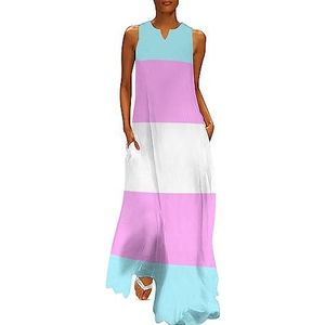 Pastel Pride Flag - Transgender LGBT dames enkellengte jurk slim fit mouwloze maxi-jurk casual zonnejurk 5XL