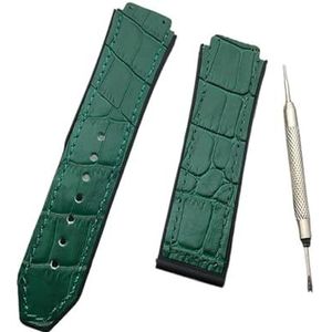 LUGEMA 25mm * 19mm Leer Rubber Siliconen Horlogeband Vlinder Gesp For Hublot Band Compatibel Met Big Bang Riem Classic Fusion Logo (Color : Green, Size : With silver buckle)