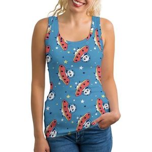 Leuke Panda En Ruimte Lichtgewicht Tank Top voor Vrouwen Mouwloze Workout Tops Yoga Racerback Running Shirts L