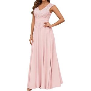 Vrouwen Dubbele V-hals Moeder Van De Bruid Bruidegom Jurken Chiffon Kant Applicaties Formele Avond Grootmoeder Jassen ZM206, Blush Roze, 32