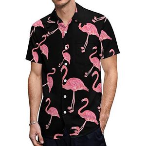 Roze flamingo vogel heren Hawaiiaanse shirts korte mouw casual shirt button down vakantie strand shirts S