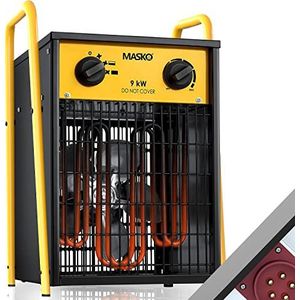 Masko® Elektrische kachel, 9 kW, met geïntegreerde thermostaat, 9000 watt, 3 warmtestanden, voor binnen en buiten, overbelastingsbeveiliging, geel