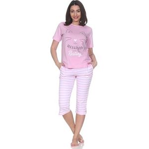 Normann Capri pyjama voor dames, korte mouwen, kattenlook, ook in grote maten, roze, 40-42