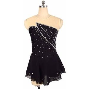UPPJPBSW Meisjes Ijshockey Schaatsjurk Rekbare Mesh Diamant Haakmouwen Schaatswedstrijd Danskostuum Voor Vrouwen,zwart,M