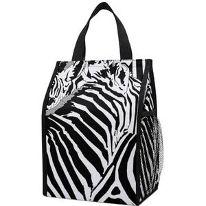 Strepen Zebra's Draagbare Lunch Bag Herbruikbare Geïsoleerde Koeler Picknick Tote Box Opvouwbare Tas Met Zak