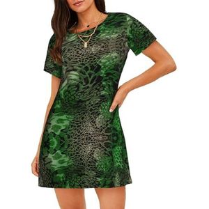 GXUNGT Groene slangenprint dames zomergewaad, nachtkleding met korte mouwen, zacht en comfortabel, voor thuis en buiten, Zwart, S