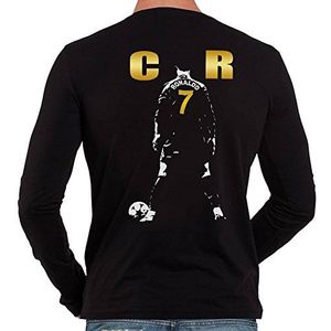 BurnTheBeans Ronaldo T-shirt Cristiano CR7 Real Madrid Portugal T-shirt S - 5XL + Longsleeve, Zwarte Longsleeve T-shirt, L