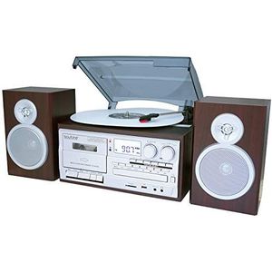 Boytone BT-28SPS Tornamesa met bluetooth, klassieke stijl, met AM/FM-radio, cassette- en cd-speler, 2 aparte stereo-luidsprekers, vinylopname, radio, cassette op MP3, SD-slot, USB, AUX