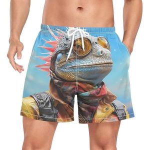 Niigeu Pop Fashion Lizard Iguana zwembroek voor heren, sneldrogend, met zakken, Leuke mode, XXL