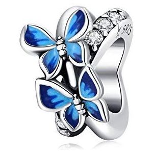Blauwe vlinder bedels 925 sterling zilveren bedels past Pandora armband voor vrouwen, Sterling zilver, Sterlingzilver
