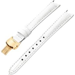 Jeniko Compatibel Met Tissot 1853 Lederen Koeienhuid Waterdichte Horlogebanden Dames T094 Flamenco T094210 Concave Interface-accessoires 12 Mm (Color : White(ZJ)-Golden, Size : 12mm)