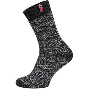 Noorse sokken voor dames en heren - Nordic sokken knuffelsokken van wol - dikke sokken hyggelig warm met hoog 80% wolgehalte in Noors design - duurzaam, antraciet, 39/42 EU