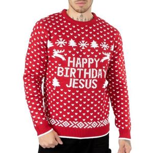 NOROZE Heren nieuwigheid Happy Birthday Jezus Merry Christmas trui kerstman gebreide trui top UK maten S-XXL, Verjaardag Jezus Rood, L