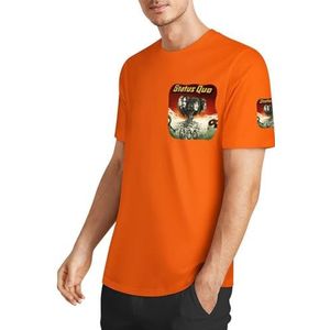 Sta-Tus Logo Qu-o Heren Katoenen T-shirt Korte Mouw Ronde Hals T-shirt voor Heren Zachte Zwarte T-shirts Basic Casual Fans Gift Tops, Medium Oranje stijl, M