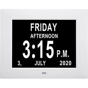 Digitale Kalenderklok voor Ouderen, 7 Inch HD-display Witte Wekkerherinnering voor Geheugenverlies voor Ouderen (EU-stekker)
