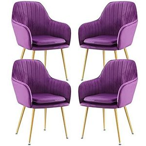 GEIRONV Keukenvoorzitter Set van 4, 52 × 46 × 85 cm voor woonkamer appartement make-up stoel verstelbare antislip stoel voeten fauteuil Eetstoelen (Color : Purple)