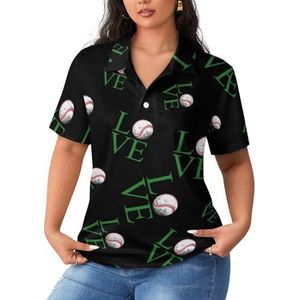 Love Baseball Ball dames poloshirts met korte mouwen casual T-shirts met kraag golfshirts sport blouses tops XL