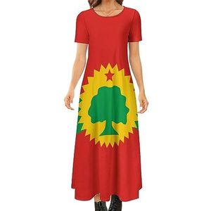 Vlag van de Oromo Liberation Front dames zomer casual korte mouw maxi-jurk ronde hals bedrukte lange jurken 4XL