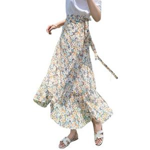 GerRit Skirt Flower Printing A-line Skirts Summer Spring High Waist Vintage Women's Midi Length Skirts-color 21-one Size
