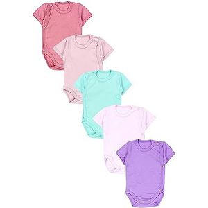 TupTam Baby Overslag Rompertje met Korte Mouwen Set van 5, Paars/Roze/Poederroze/Oudroze/Mintgroen, 74