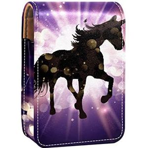 Cool Eenhoorn met Licht Glanzende Achtergrond Lipgloss Houder Lippenstift Case Draagbare Mini Lipstick Opbergdoos Reizen Lipstick Organizer Case met Spiegel voor Vrouwen, Meerkleurig, 9.5x2x7 cm/3.7x0.8x2.7 in