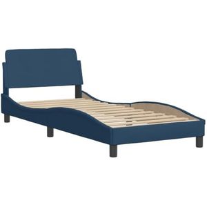 vidaXL Bedframe met hoofdbord stof blauw 80x200 cm, bed, bed ombouw, eenpersoonsbed, bedbodem, slaapkamermeubel, 1 persoonsbed, logeerbed, houten bed