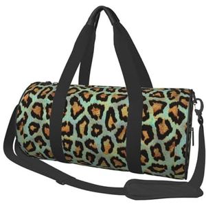 Teal Leopard Chic Animal Print, grote capaciteit reizen plunjezak ronde handtas sport reistas draagtas fitness tas, zoals afgebeeld, Eén maat