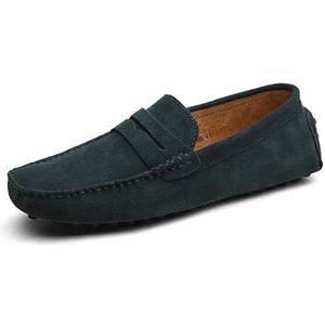 Heren loafers schoen vierkante neus nubuck leer penny rijschoenen lichtgewicht flexibele comfortabele wandelmode instapper(Color:Dark Green,Size:43 EU)