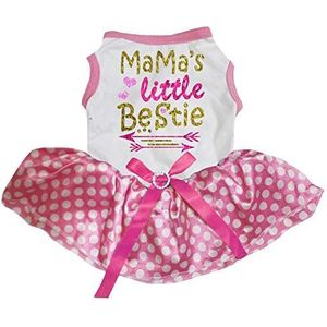 Petitebelle Mama's kleine Bestie wit overhemd Tutu Puppy Hond Jurk, X-Small, Pink Polka Dots Tutu
