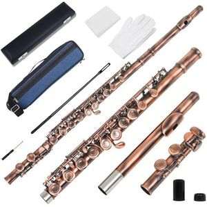 Standaard Dwarsfluit Fluit Met 16 Gaten En C-toets Fluit-instrument Fluitaccessoires Beginner Draagbare Standaardfluittoon(Red Antique)