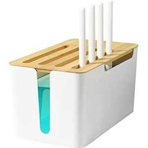 Novent Kabelmanagementbox, dubbellaagse kabelboxen van hout, huishoudelijke kabelbox, organizer voor tv-kabels, computer, router en stekkerdoos onder het bureau