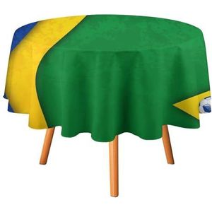 Voetbal met Braziliaanse nationale vlag rond tafelkleed waterdicht tafelkleed polyester tafelkleed voor dineren buiten feest picknick 36x36 inch