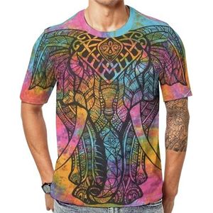 Kleurrijke olifant heren korte mouw grafisch T-shirt ronde hals print casual tee tops 4XL