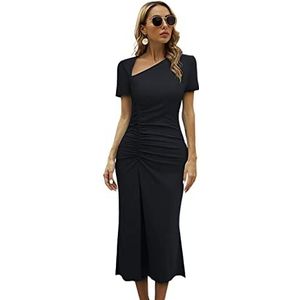 jurken voor dames Bodycon-jurk met asymmetrische hals en ruches (Color : Noir, Size : XL)