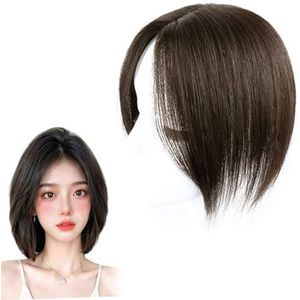 100% Echt Menselijk Haar Topper Rechte Top Haarstukken 8 * 12cm Zijden Basis Clip In Topper for Licht Haarverlies/Dunner Wordend Haar/Grijs Haar(Brown,30cm)