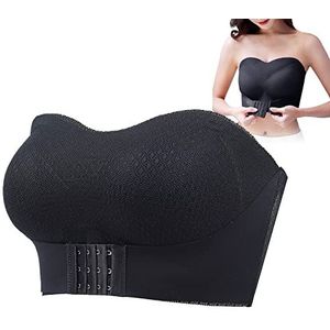 Front Closure Strapless Bra, Non-Slip Front Buckle Lift Bra, Lace Strapless Push Up Bras For Women (2XL,Black)