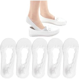 Kanten Sokken Zonder Zichtbare Vlakken For Dames - 6 Paar Ultralage, Onzichtbare Sokken Met Antislipgrip(White)