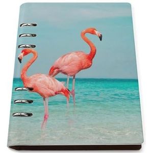 Flamingo staande in de heldere blauwe zee discbound notitieboekmap navulbaar dagboek met verwijderbare pagina's voor werk vergadering