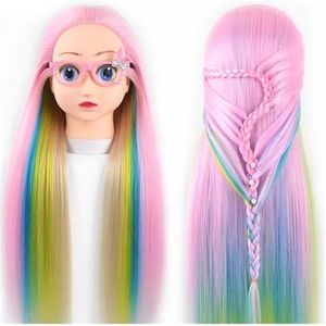 Lange kleurrijke synthetische haarpop mannequin hoofd for het vlechten van haar, styling oefenhoofd for kinderen, for meisjes(Brown)