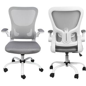 WANZHE Bureaustoel, bureaustoel van mesh met lendensteun, ergonomische stoel, comfortabele bureaustoel van ademend net, draagvermogen 125 kg (48 x 51 x 109 cm, lichtgrijs + wit)