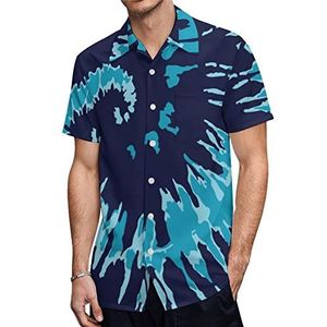 Marineblauw Tie Dye Heren Hawaiiaanse Shirts Korte Mouw Casual Shirt Button Down Vakantie Strand Shirts 4XL