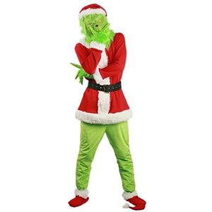 Kerst Grinch Kostuum Voor Mannen Volwassen Deluxe Kerstman Pak Groen Harige Xmas Vakantie Outfit Set Cosplay Kostuums Red,XL